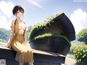 A woman sitting on top of a wooden bench.